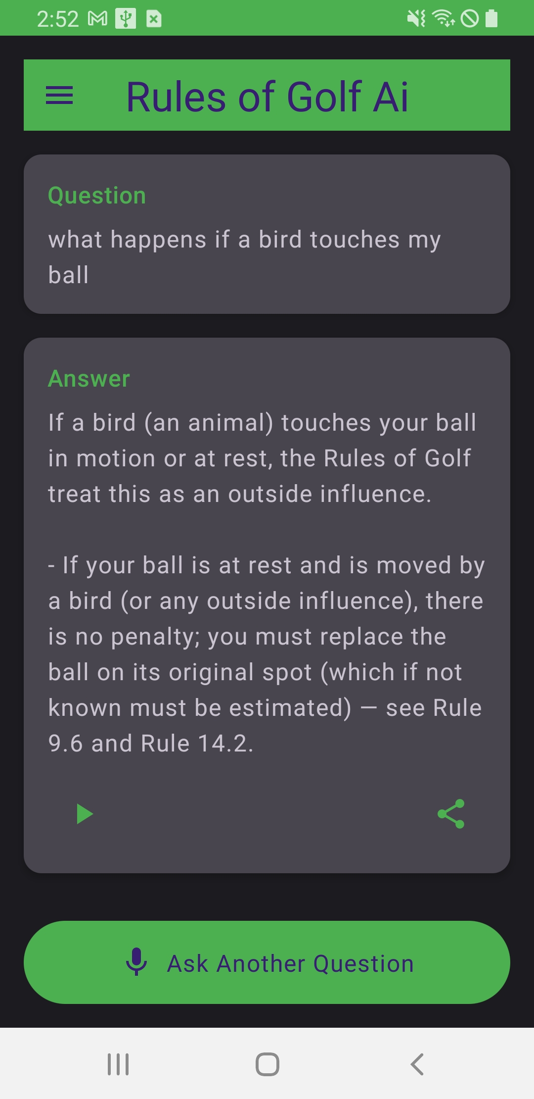 Rules of Golf Ai Android Screenshot - Main Interface